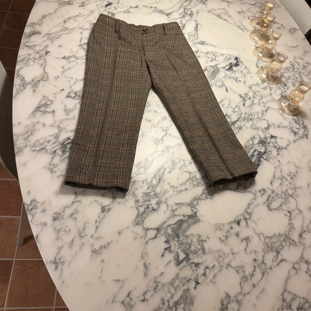 MaxMara WEEKEND brown Tan Plaid Dress Pants wool blend ankle cut